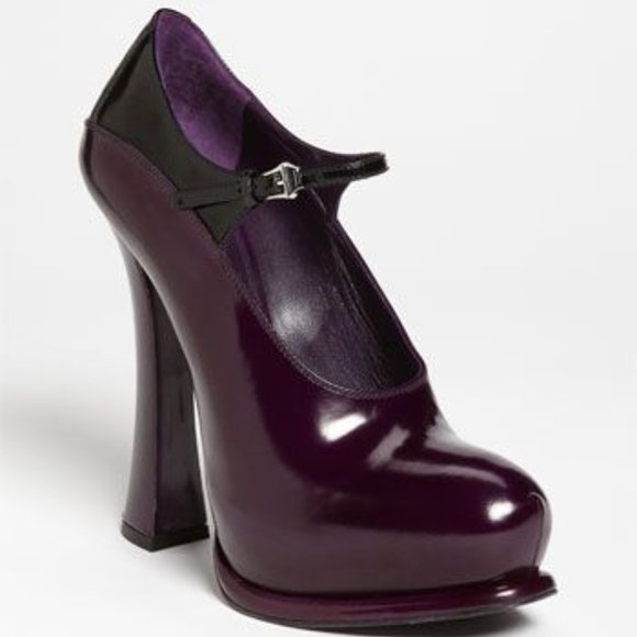 Perfect for Fall/Winter! Prada Purple/Black Patent Leather Maryjane Heels - Picture 8 of 9